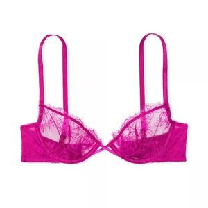 New! Victorias Secret Rose Lace Unlined Low-Cut Demi Bra fuchsia 20105